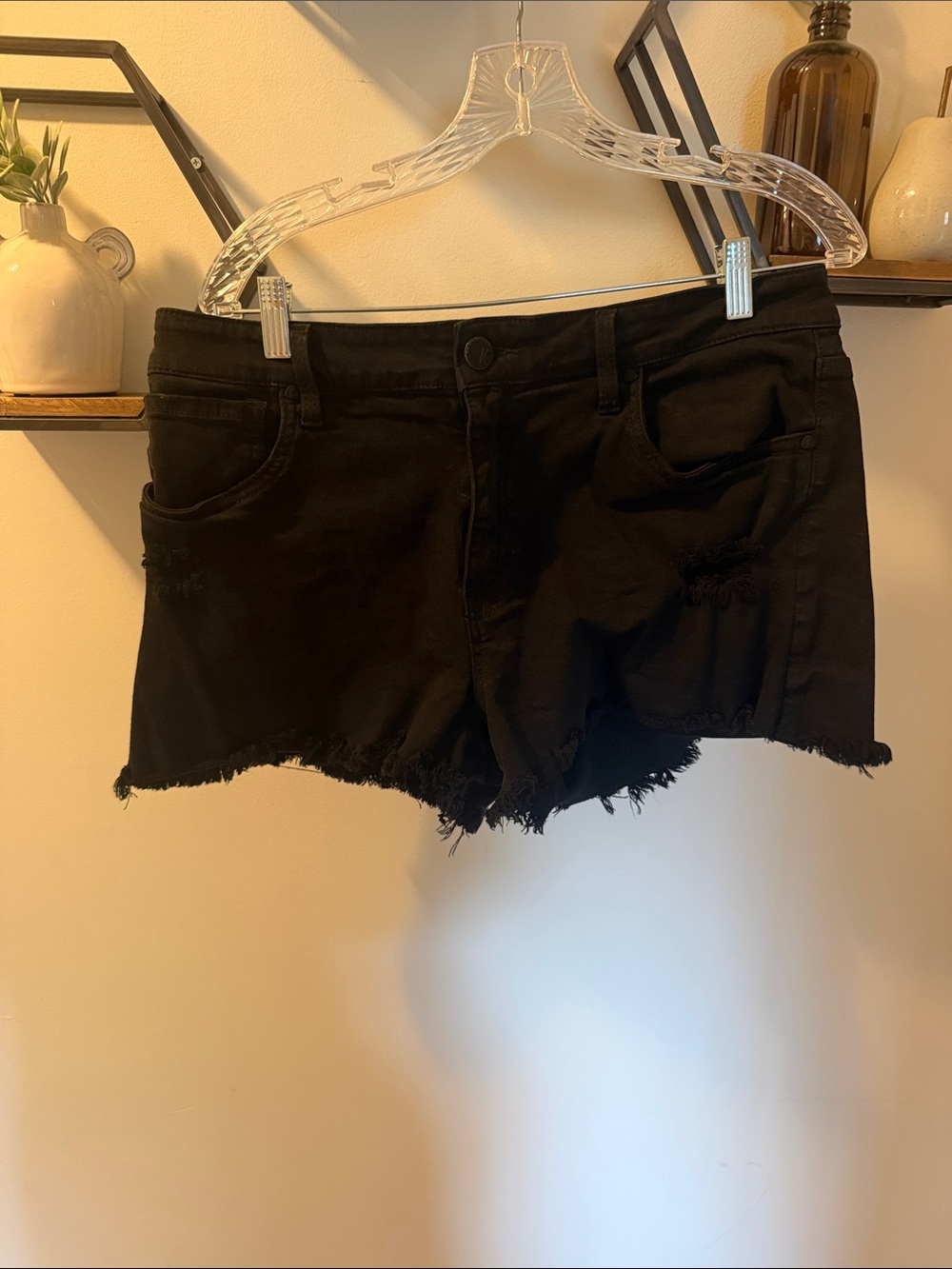 Kut from the Kloth Black Distressed Frayed Hem Denim Shorts
